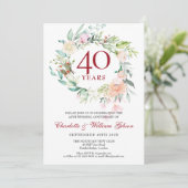 Invitation 40e anniversaire de mariage aquarelle florale rubi (Debout devant)