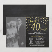 Invitation 40e Anniversaire de Mariage Ardoise Noir et Or (Devant / Derrière)