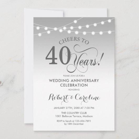 Invitation 40e anniversaire de mariage - Argent blanc (Devant)
