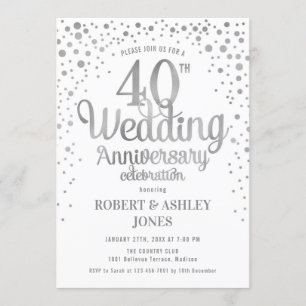 Invitation 40e anniversaire de mariage - Argent et blanc
