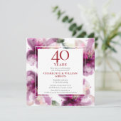 Invitation 40e anniversaire de mariage au rubis aquarelle flo (Debout devant)