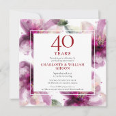 Invitation 40e anniversaire de mariage au rubis aquarelle flo (Devant)