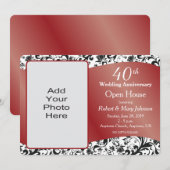 Invitation 40e anniversaire de mariage Black Swirl & Ruby (Devant / Derrière)