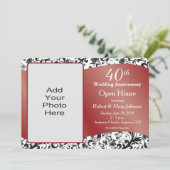 Invitation 40e anniversaire de mariage Black Swirl & Ruby (Debout devant)