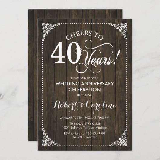 Invitation 40e anniversaire de mariage - Bois (Devant / Derrière)