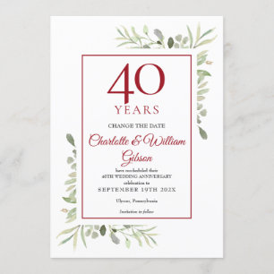 Invitation 40e Anniversaire de Mariage Changement de Date Feu
