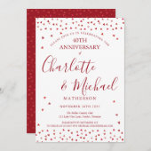 Invitation 40e Anniversaire de Mariage Cœurs de Rubis Script (Devant / Derrière)