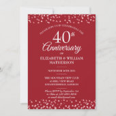 Invitation 40e Anniversaire de Mariage Cœurs Rubis (Devant)
