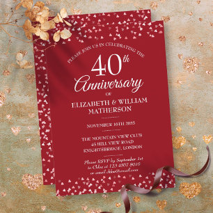 Invitation 40e Anniversaire de Mariage Cœurs Rubis