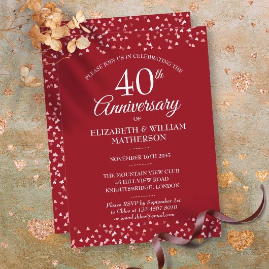 Invitation 40e Anniversaire de Mariage Cœurs Rubis