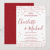 Invitation 40e Anniversaire de Mariage Cœurs Rubis Script (Devant / Derrière)