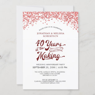 Invitation 40e anniversaire de mariage confettis rubis