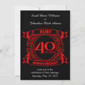 Invitation 40e anniversaire de mariage couronne de rubis (Devant)