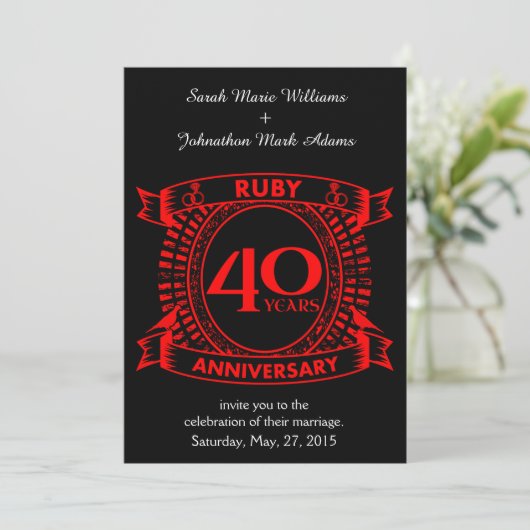Invitation 40e anniversaire de mariage couronne de rubis (Debout devant)