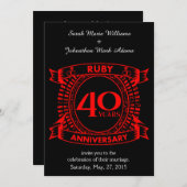 Invitation 40e anniversaire de mariage couronne de rubis (Devant / Derrière)