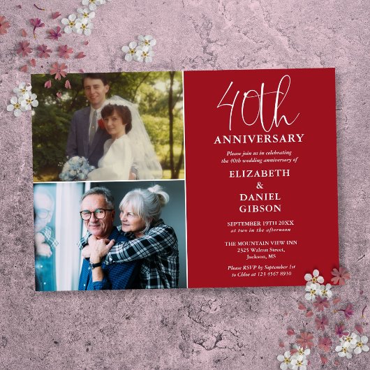 Invitation 40e anniversaire de mariage d'alors et d'aujourd'h