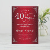 Invitation 40e anniversaire de mariage - Damask argent rouge (Debout devant)
