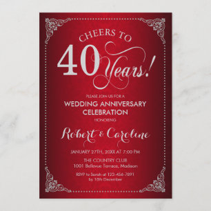 Invitation 40e anniversaire de mariage - Damask argent rouge