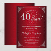 Invitation 40e anniversaire de mariage - Damask argenté rouge (Devant / Derrière)