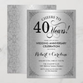 Invitation 40e anniversaire de mariage - Damask noir argenté (Devant / Derrière)