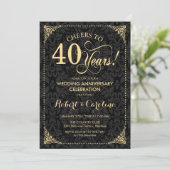 Invitation 40e anniversaire de mariage - Damask noir or (Debout devant)