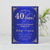 Invitation 40e anniversaire de mariage - Damask or et bleu (Debout devant)