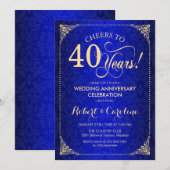 Invitation 40e anniversaire de mariage - Damask or et bleu (Devant / Derrière)