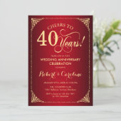 Invitation 40e anniversaire de mariage - Damask or et rouge (Debout devant)