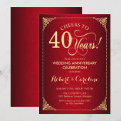 Invitation 40e anniversaire de mariage - Damask or et rouge (Devant / Derrière)
