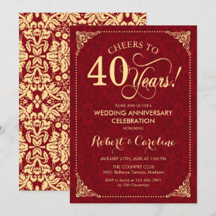 Invitation 40e anniversaire de mariage - Damask or rubis roug