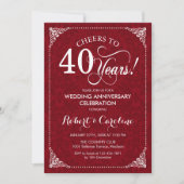 Invitation 40e anniversaire de mariage - Damask rouge blanc (Devant)