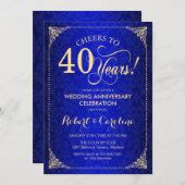 Invitation 40e anniversaire de mariage - Damassé bleu or (Devant / Derrière)