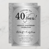 Invitation 40e anniversaire de mariage - Damassé noir argent (Devant / Derrière)
