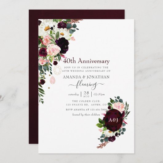 Invitation 40e anniversaire de mariage de rubis (Devant / Derrière)