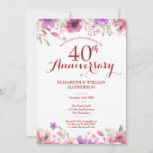 Invitation 40e anniversaire de mariage de rubis aquarelle flo (Devant)