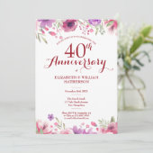 Invitation 40e anniversaire de mariage de rubis aquarelle flo (Debout devant)