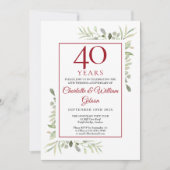Invitation 40e anniversaire de mariage de rubis Élégante verd (Devant)