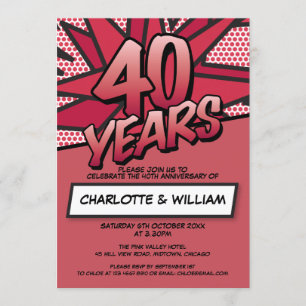 Invitation 40e anniversaire de mariage de rubis moderne et am