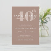 Invitation 40e anniversaire de mariage écriture beige minimal (Debout devant)