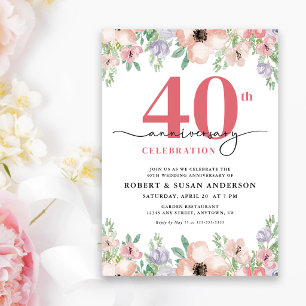Invitation 40e anniversaire de mariage Élégant Floral