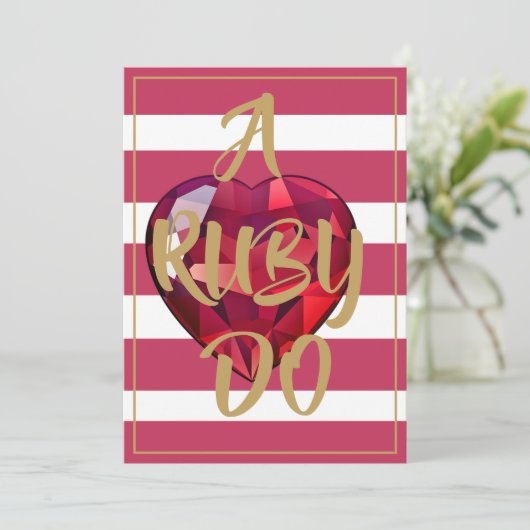 Invitation 40e anniversaire de mariage élégant rayé rouge (Debout devant)