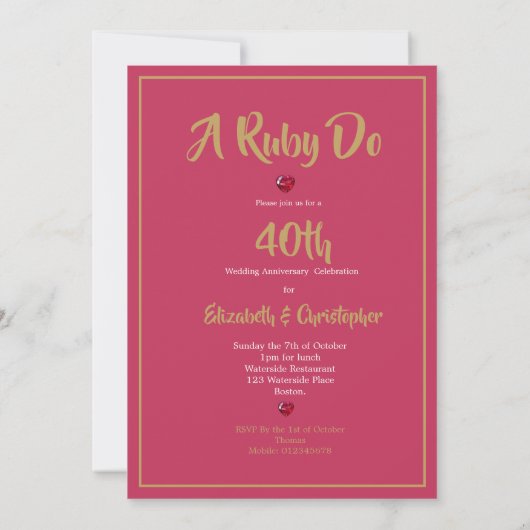 Invitation 40e anniversaire de mariage élégant rayé rouge (Dos)