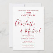 Invitation 40e anniversaire de mariage élégant script rubis (Devant)