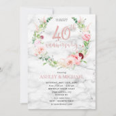 Invitation 40e anniversaire de mariage Élégante rose d'or flo (Devant)