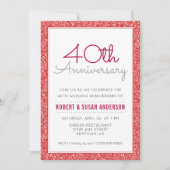 Invitation 40e Anniversaire de Mariage Faux Paillettes Rouges (Devant)