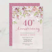 Invitation 40e anniversaire de mariage Fleurs rose (Devant / Derrière)