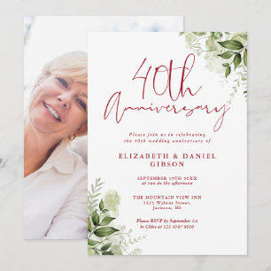 Invitation 40e anniversaire de mariage Floral verd