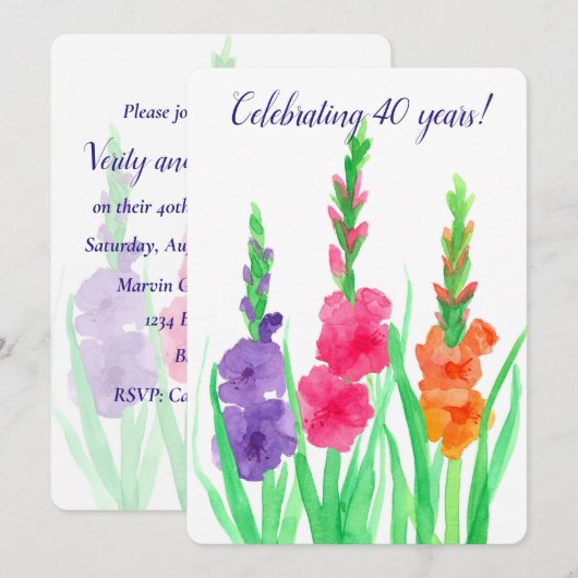 Invitation 40e anniversaire de mariage Gladiolus (Devant / Derrière)