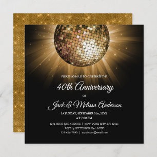 Invitation 40e anniversaire de Mariage Gold Disco Ball