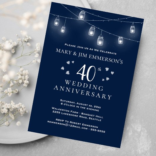Invitation 40e anniversaire de mariage - Lumières de chaîne